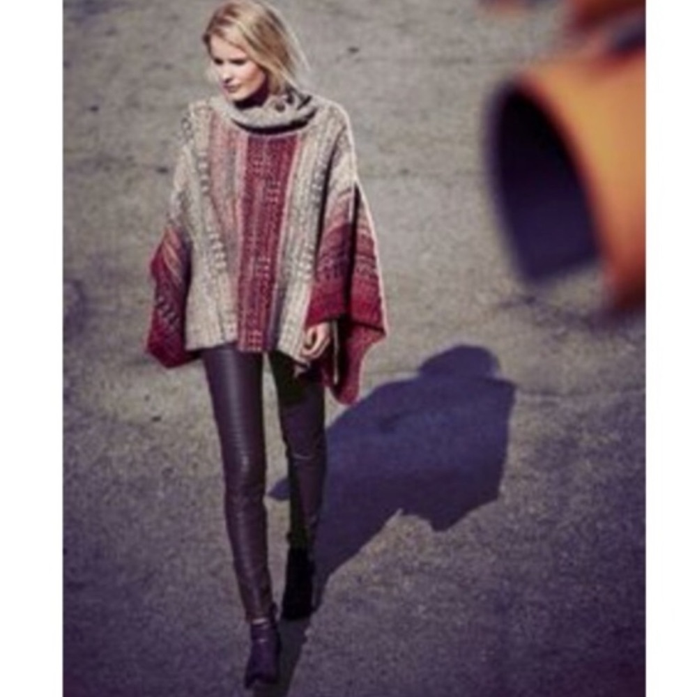 BOGO! Free People Willow Fair Isle Poncho Sweater Button Funnel Neck Size XS - Picture 2 of 10